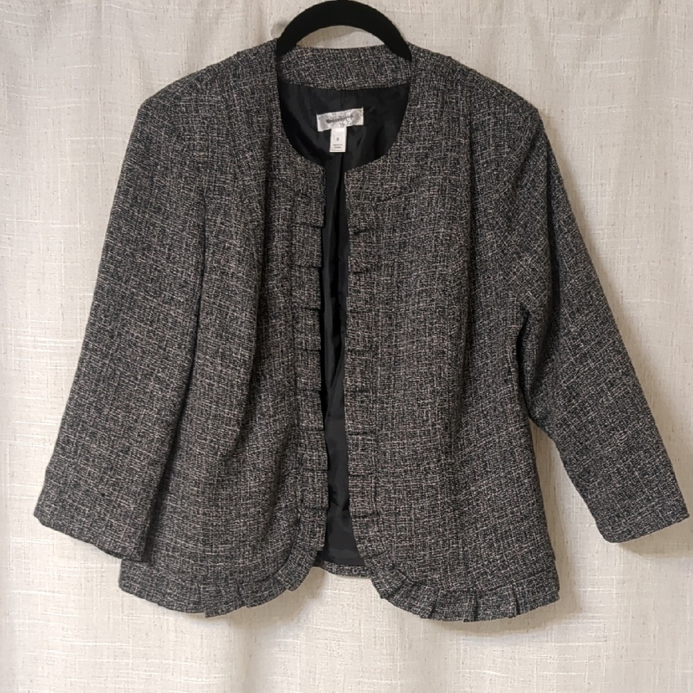 Dress Barn Tweed Black and Gray Collarless Blazer